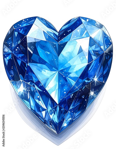 A heart-shaped blue diamond with sparkling facets and a subtle shadow