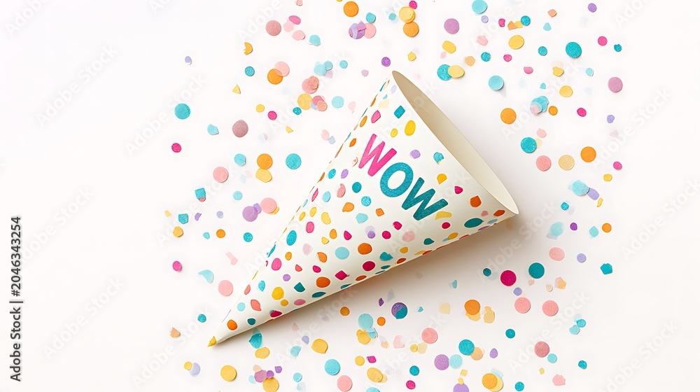 Obraz premium Party hat with colorful confetti isolated on white background