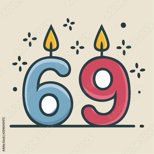 Birthday Candles Number 69 with Sparkles