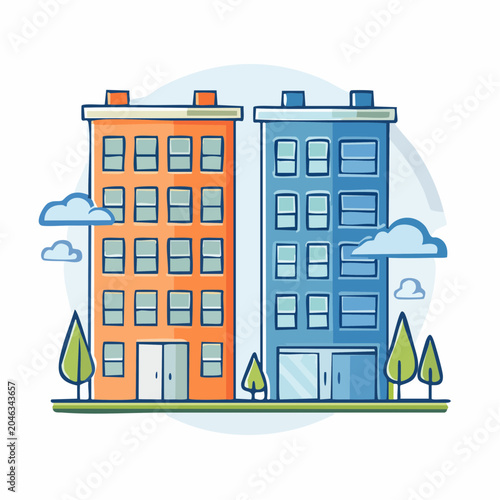 Illustration of two apartment buildings side by side