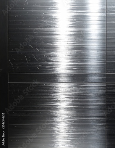 Brushed Metal Surface with Horizontal Lines and Reflections.