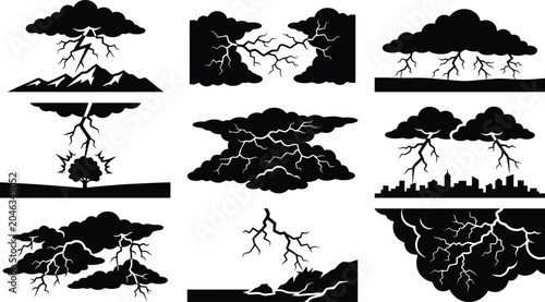 Foto Black Silhouette Illustrations of Storms Lightning Strikes and Natural Disasters