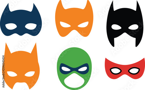 Valokuva Vibrant collection of six diverse superhero mask silhouettes neatly arranged in flat lighting against a white background
