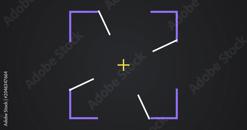 Camera Viewfinder focus shutter click crosshair animation. Military scope overlay. Game tracking rifle zoom motion graphic. Digital reticle HUD aim indicator. Marker Surveillance Screen CCTV scanner.