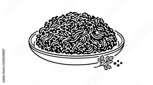 A plate of noodles with herbs.
