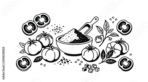 Black and white tomatoes and bowl.