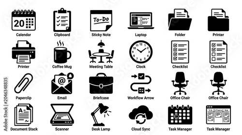 Business Office Work Icons Set.