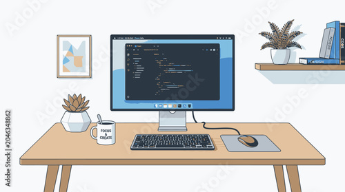 Computer monitor on a desk with keyboard.