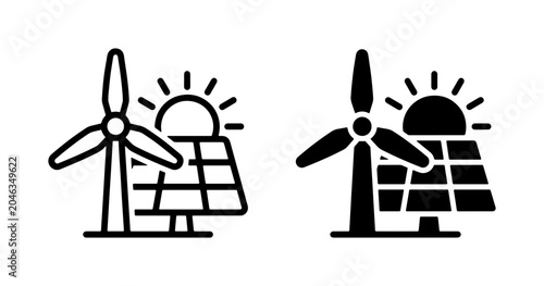 Foto Renewable Energy Icons: Wind Turbine and Solar Panel Set, Clean Power Symbols, E