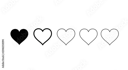 Schilderij op canvas Heart icons, love symbols, black and white hearts, vector graphics