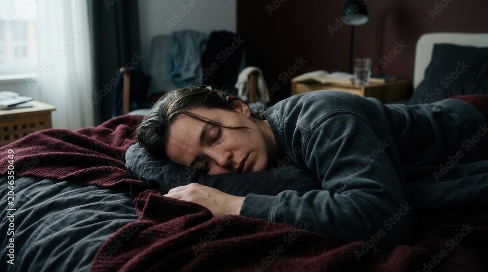 Fototapeta premium Peaceful Nap In A Cozy Bedroom At Home