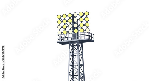 Tableau sur toile Industrial lighting tower, metal spotlight structure, yellow lamps, construction