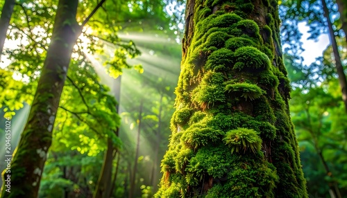 Dense tropical rainforest with lush green foliage.