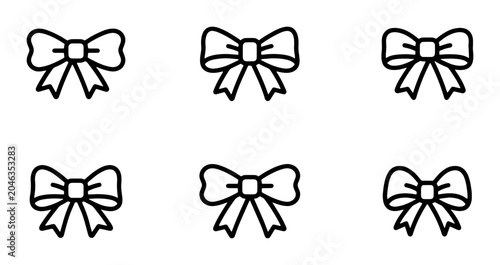 Fotografie Set of 6 Simple Black and White Bow Icons, Decorative Ribbon Elements for Design