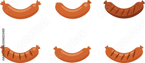Tableau sur toile Vector illustration set of raw and grilled meat sausages isolated on a white bac