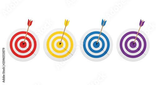 Konstfotografi Four colorful targets with arrows in the center, symbolizing achieving goals and