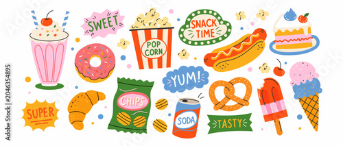 Konstfotografi Colorful snack food sticker set