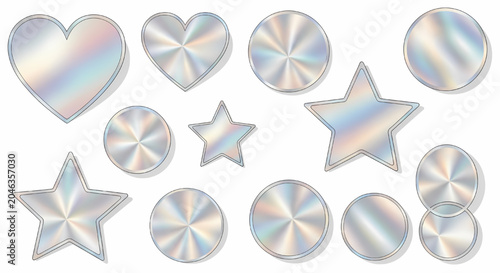 Set of holographic stickers in various shapes