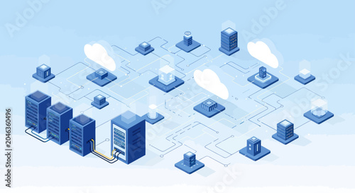 Slika na platnu Digital network of servers and cloud computing infrastructure.