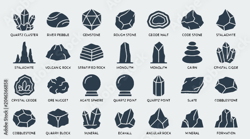 Foto Rock icon collection vector pack features various stones and minerals in differe