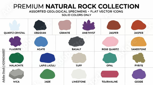 Tableau sur toile Rock collection vector sheet assorted geological specimens icons on solid colors