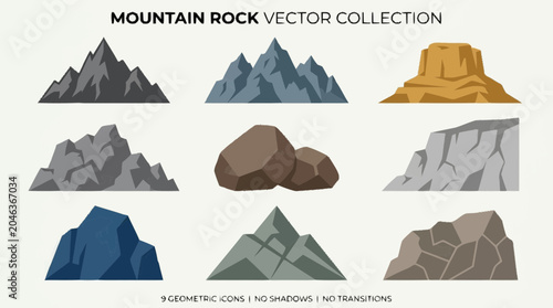 Schilderij op canvas Mountain rock vector collection features various geological formations in different colors and textures
