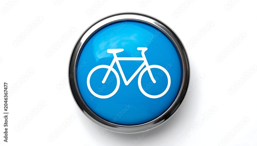 Fototapeta premium A blue circular icon with a white bicycle on a plain white background
