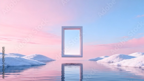 Snowy landscape with floating frame