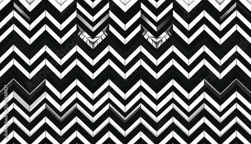 A black and white zigzag patterned design with three distorted sections
