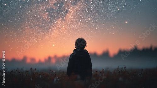 Person enjoys stargazing at night in open field