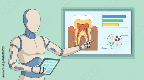 Foto AI Robot Presenting Scientific and Medical Data on Digital Screen