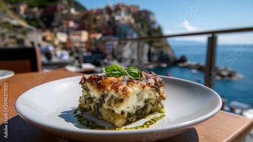 Lasagna with pesto and potatoes near Manarola coast