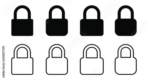 Photos Padlock Silhouettes Black And White Vector Illustration Set
