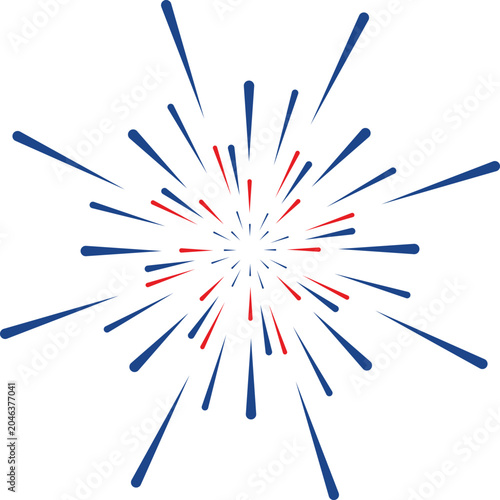 Red and blue firework starburst with radiating lines from a central point