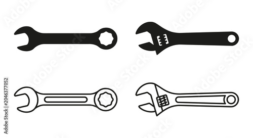 Tableau sur toile Wrench Silhouettes Black And White Line Art Design