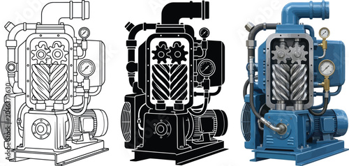 Foto Detailed vector illustration of an industrial Roots blower or positive displacem