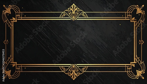 A black background with gold ornate rectangular frame and decorative corners