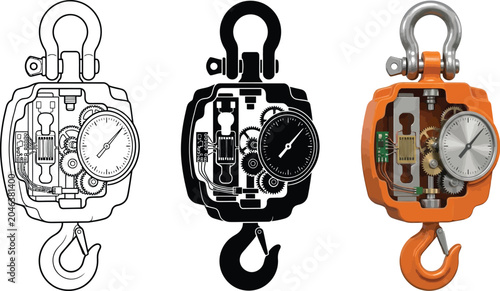 Fotografía Set of detailed vector illustrations showing a chain hoist with an internal cuta