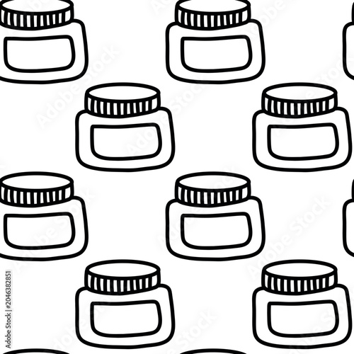 Seamless Pattern with Cosmetic Cream Jars in Minimalist Black Line Style