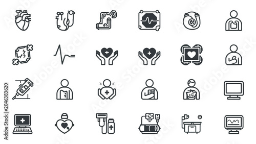 Canvas-taulu Cardiology icons depict heart health monitoring and medical diagnostic equipment for clinical use