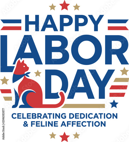 Εκτύπωση καμβά Happy Labor Day celebrating dedication and feline affection with cat