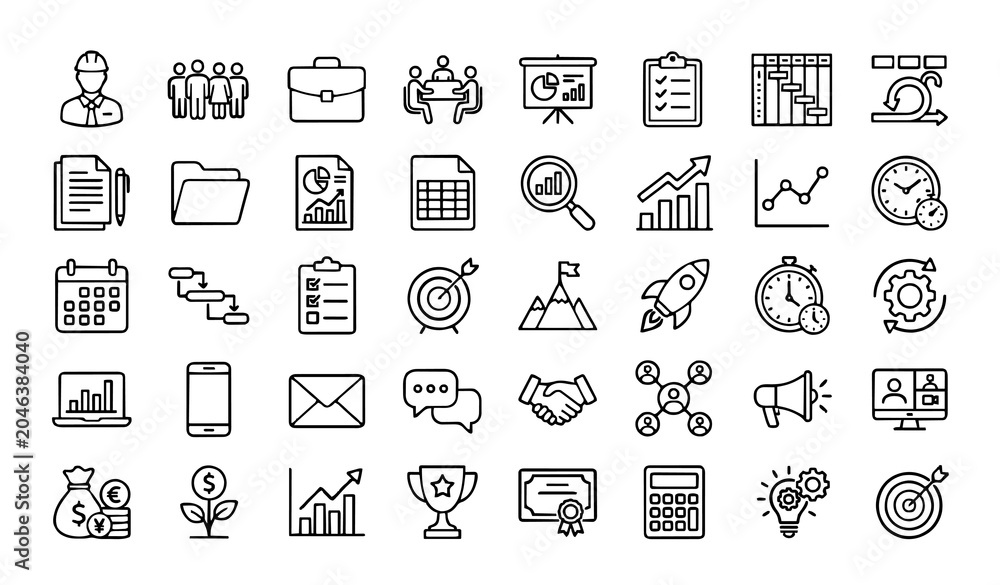 Naklejka premium Untitled design - 2 Business and Office Outline Vector Icons Pack for Productivity and Corporate Projects