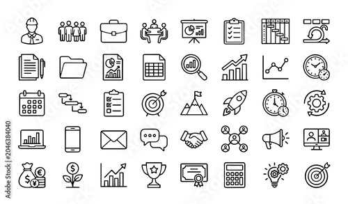 Obraz na plátne Untitled design - 2 Business and Office Outline Vector Icons Pack for Productivi