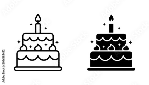 Fotografía Birthday Cake Icons, Celebration Dessert Vector Graphics, Sweet Treat Symbols, P
