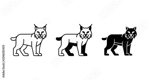 Photography Lynx Icons Set: Outline, Two-Tone, Silhouette Vector Graphics for Wildlife and N
