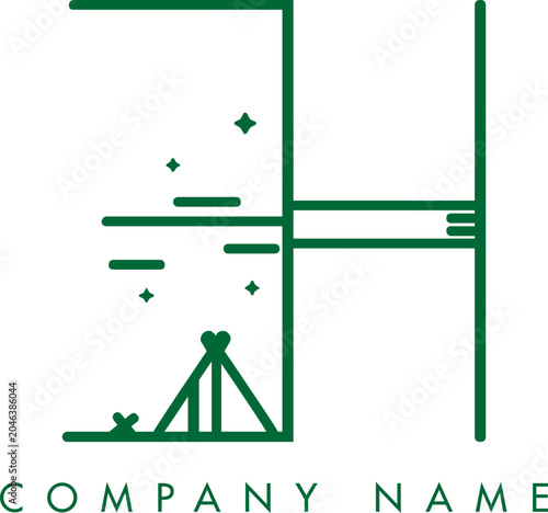 Minimalistic Abstract Initial Letter EH Nature Outdoor Line Art Logo Design