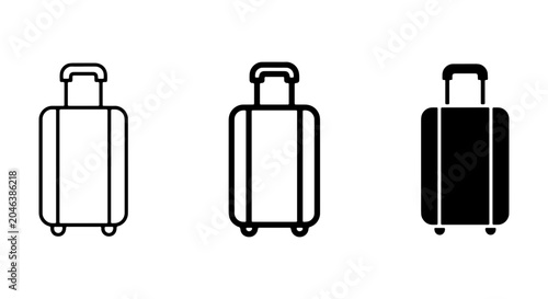 Photography Travel Luggage Icons, Suitcase Vector Set, Rolling Bag Graphics, Business Trip S
