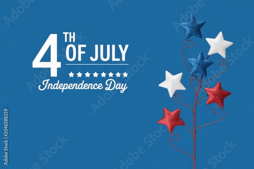 Independence Day stars on wire against blue background with text