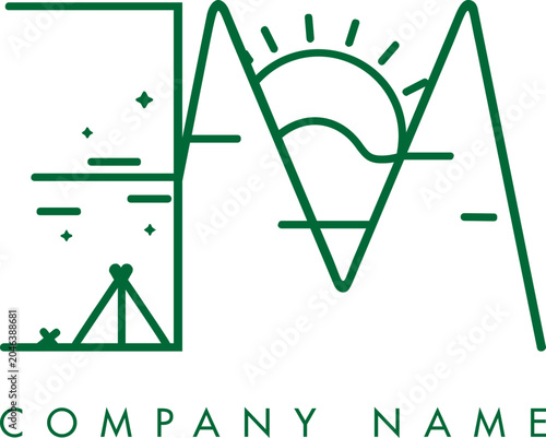 Minimalistic Abstract Initial Letter EM Nature Outdoor Line Art Logo Design