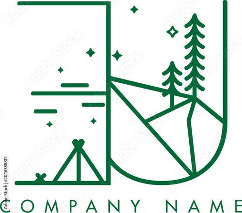 Minimalistic Abstract Initial Letter EU Nature Outdoor Line Art Logo Design